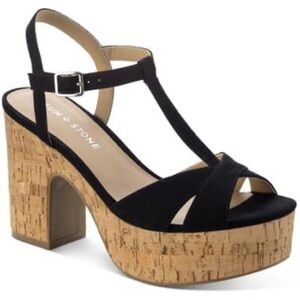 NIB Sun + Stone Womens Jillien Cork Block Heels Black Size 9.5